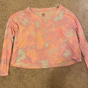 Victoria Secret Pink Over-sized Cropped long sleeve tie dye shirt